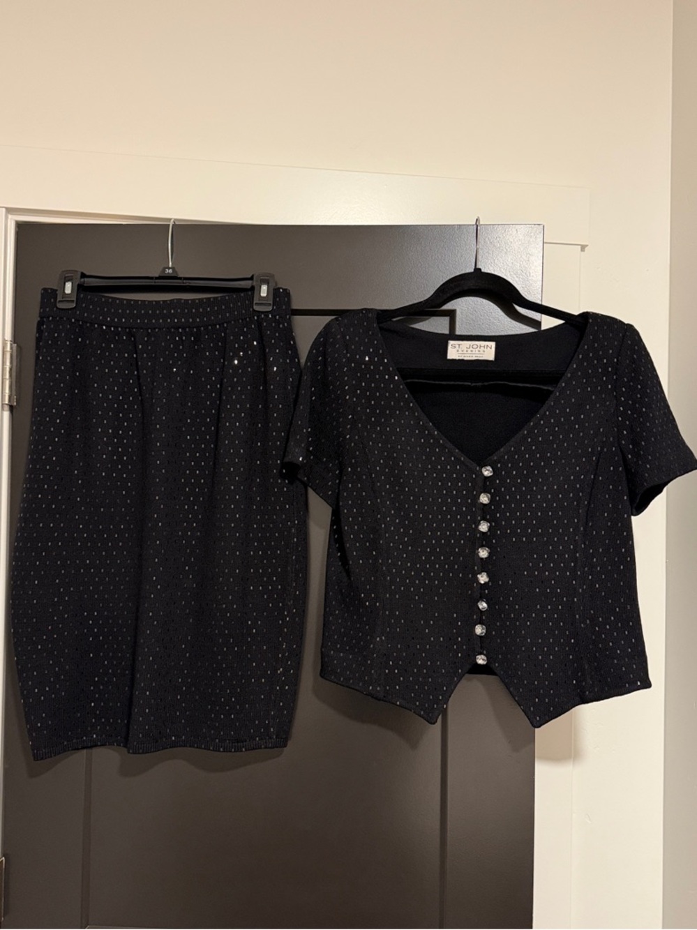 St. John Collection Black Dot Knit Skirt & Top Set size 10